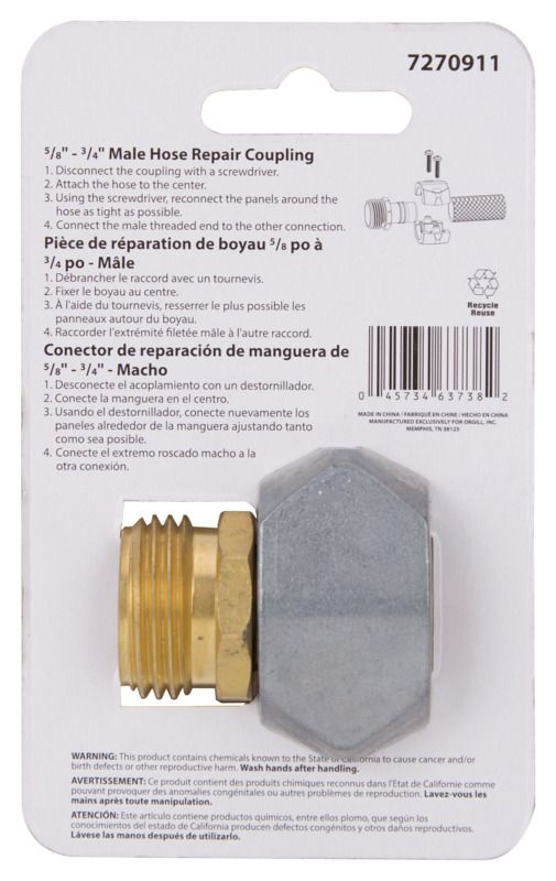 5/8 To 3/4-Inch Male Hose Repair Coupling