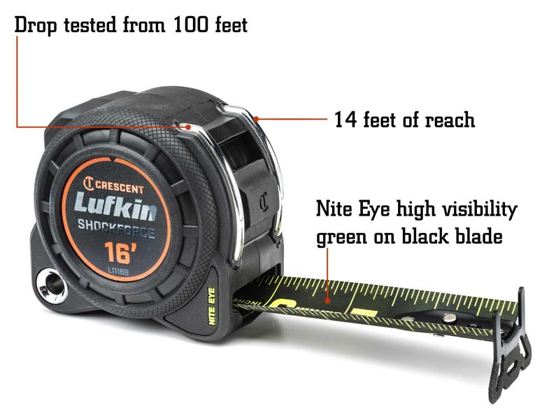 1-3/16-Inch X 16-Foot Black Shockforce Nite Eye Dual Sided Tape Measure