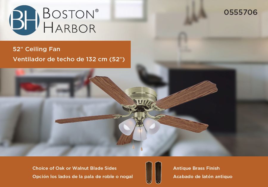 52-Inch Antique Brass Indoor LED 5-Blade Ceiling Fan 2 52-Inch Antique Brass Indoor LED 5-Blade Ceiling Fan