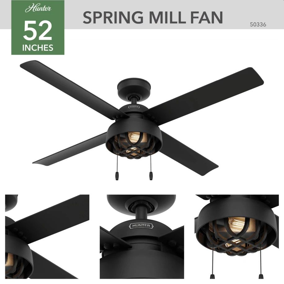 Spring Mill 52-Inch Matte Black Outdoor LED 4-Blade Ceiling Fan 2 Spring Mill 52-Inch Matte Black Outdoor LED 4-Blade Ceiling Fan