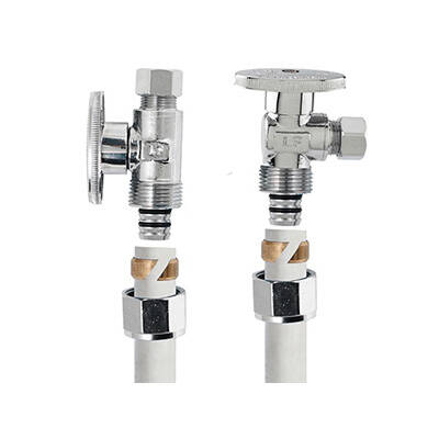 Plumb Pak PP2886EZ No Crimp Angle Stop Valve, 1/2 x 3/8 in Connection, PEX Barb x Compression, Brass Body