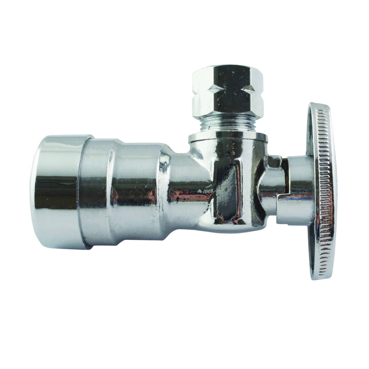 Stop Valve, 1/2 x 3/8 In Push-Fit X Compression, Brass, Chrome