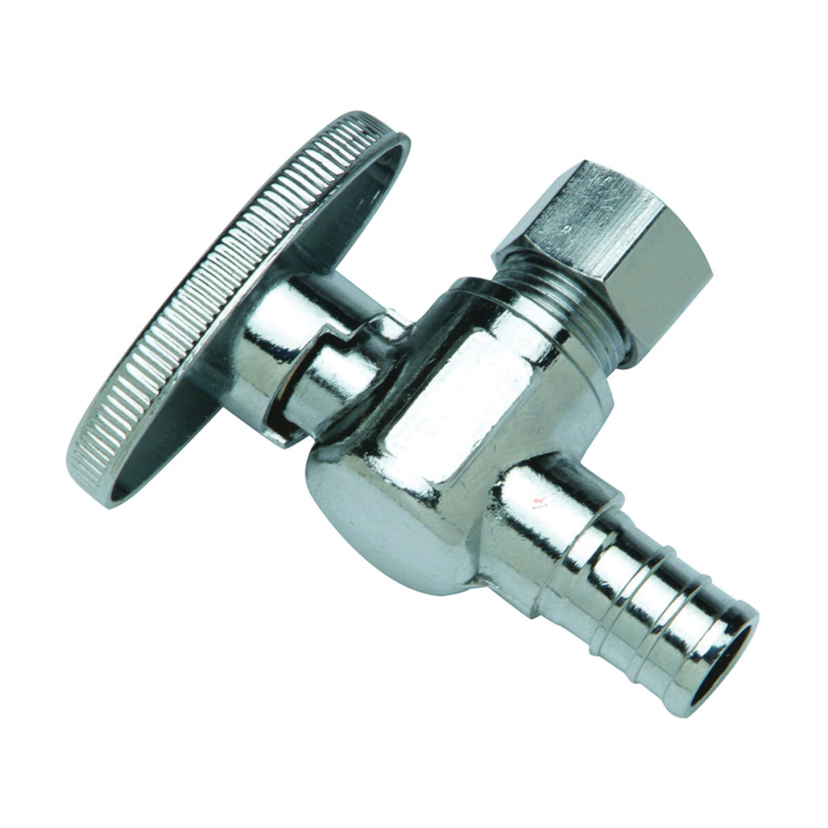 Stop Valve, 1/2 x 3/8 In PEX Barb X Compression, Brass, Chrome