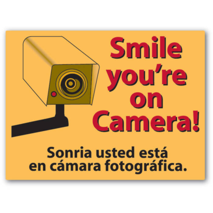 Red/Yellow Rectangular Smile You're On Camera! Shoplifting Sign