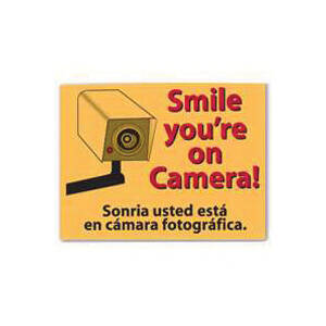 Red/Yellow Rectangular Smile You're On Camera! Shoplifting Sign 2 Red/Yellow Rectangular Smile You're On Camera! Shoplifting Sign