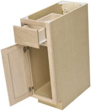 15 x 34-1/2 x 24-Inch Premier Unfinished Oak Single Door Single Drawer Base Cabinet