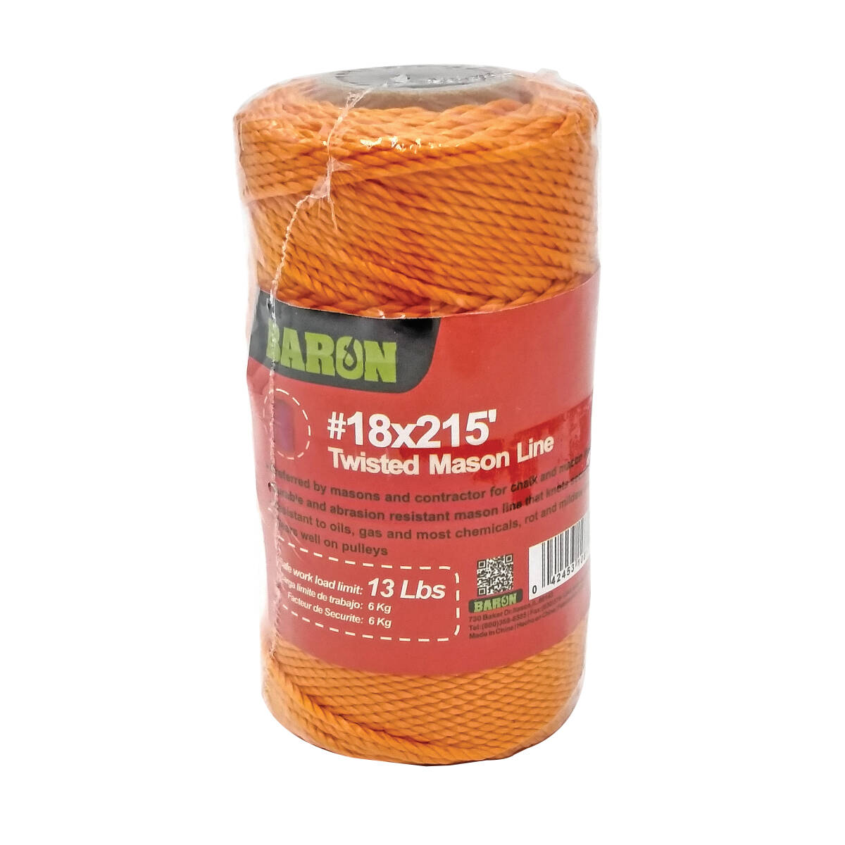 #18 X 215-Foot Orange Mason Line