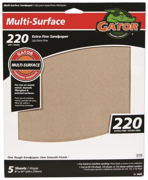 Gator Multi-Surface 220-Grit Extra Fine Sandpaper 5-Pack
