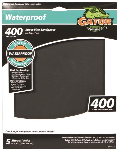 Gator Waterproof Super Fine 400-Grit Sandpaper 5-Pack