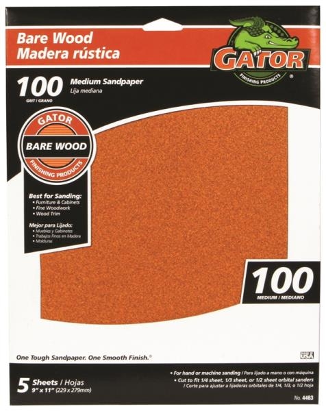 Gator Bare Wood 100-Grit Sandpaper 5-Sheet