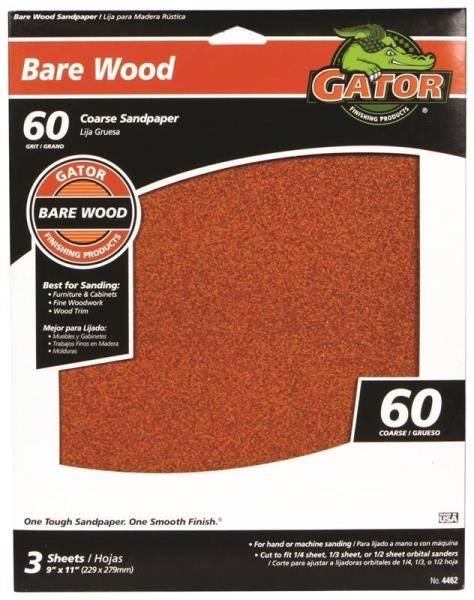 Gator Bare Wood Coarse Sandpaper 60-Grit 3-Pack