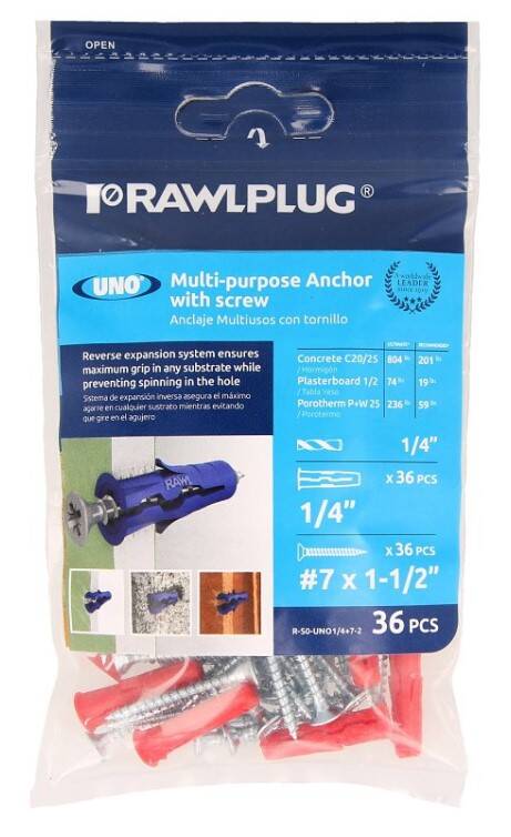 Drywall Multi-Purpose Anchor 1/4 w/ Screw No8x1-3/4