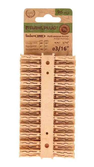 3/16-Inch Uno Universal Anchor Timber Drywall Anchor Push-In Ribbed 5 3/16-Inch Uno Universal Anchor Timber Drywall Anchor Push-In Ribbed