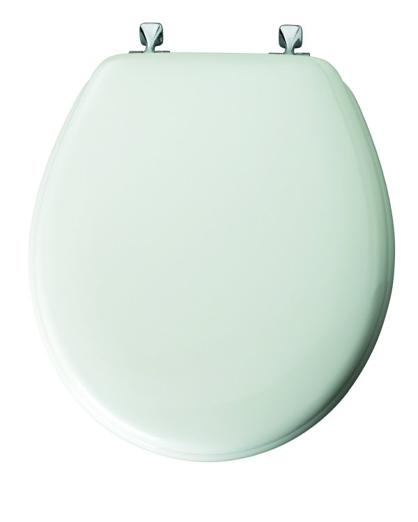 Round Molded Wood Toilet Seat With Chrome Hinge White