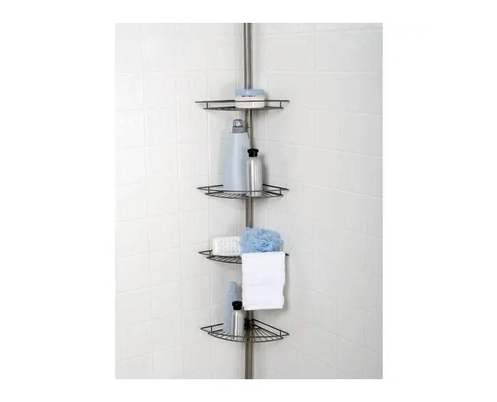 Zenna Home Satin Nickel Corner Shower Tension Pole Caddy