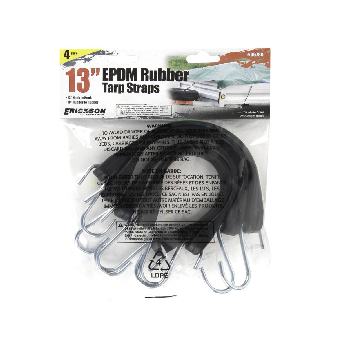 13-Inch EPDM Rubber Tarp Strap 4-Pack