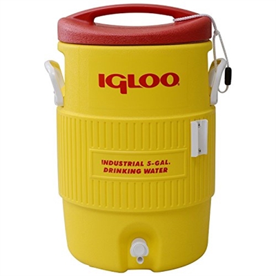 5-Gallon Yellow Beverage Cooler, With Red Lid
