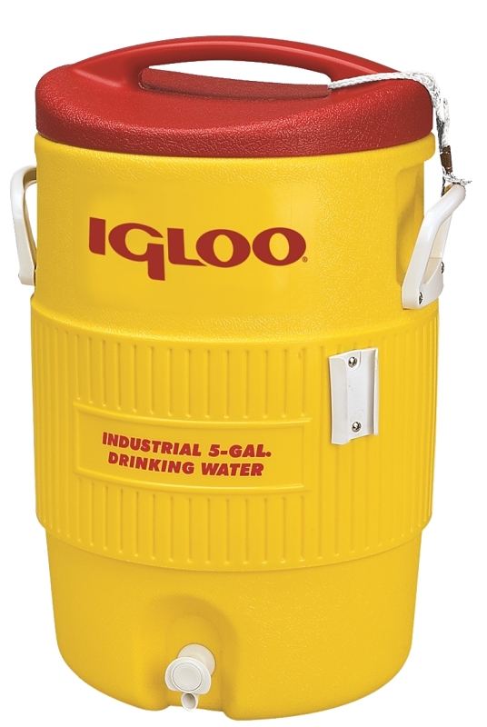 5-Gallon Yellow Beverage Cooler, With Red Lid 3 5-Gallon Yellow Beverage Cooler, With Red Lid