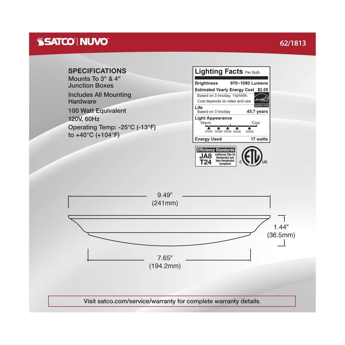 Nuvo® -Watt Equivalent Selectable White Dimmable Disk LED Light, 1-Pack 3 Nuvo® -Watt Equivalent Selectable White Dimmable Disk LED Light, 1-Pack