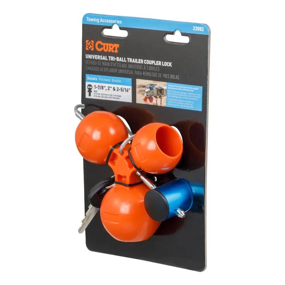 1/4-Inch Tri-Ball Trailer Coupler Lock with Universal Hitch, 11-over all Length