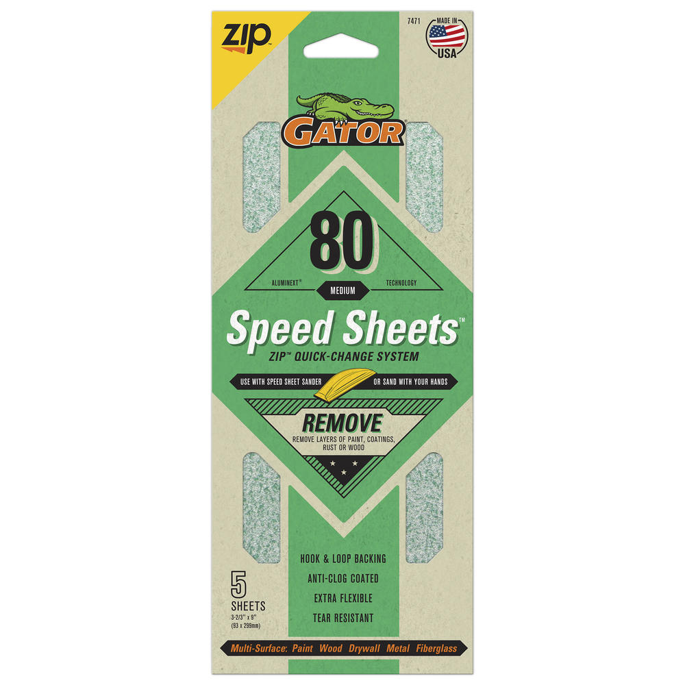 Medium, 80 Grit, Zip™ Quick Change System, Speed Sheets™Remove, Sandpaper, 5-Pack 2 Medium, 80 Grit, Zip™ Quick Change System, Speed Sheets™Remove, Sandpaper, 5-Pack