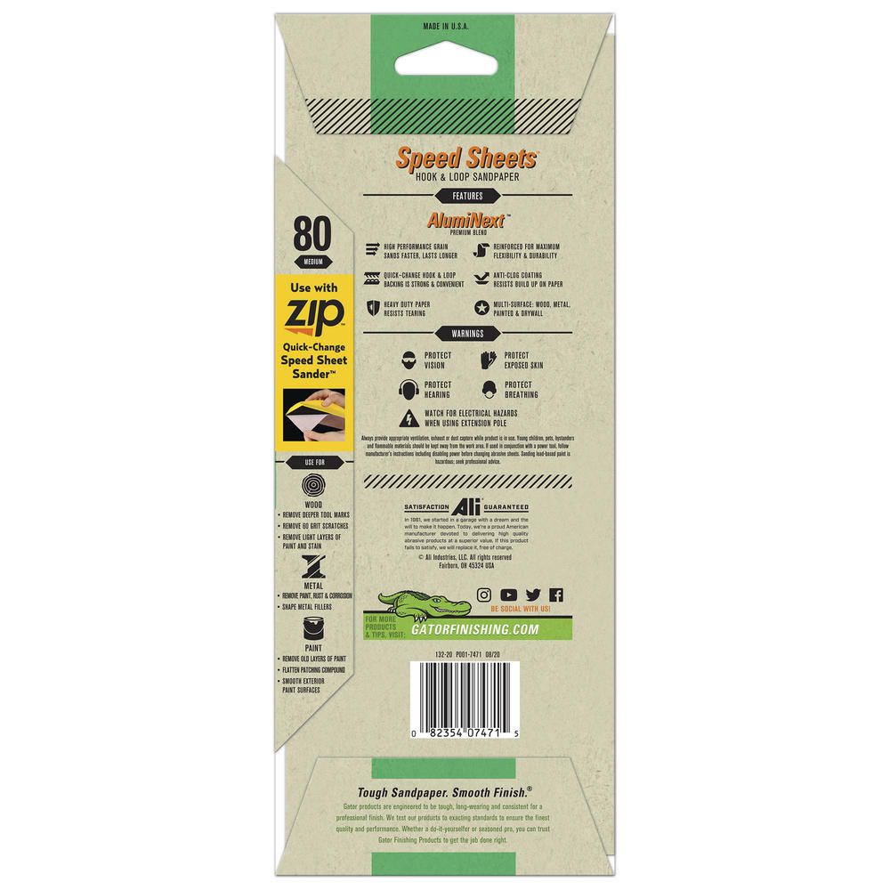 Medium, 80 Grit, Zip™ Quick Change System, Speed Sheets™Remove, Sandpaper, 5-Pack 3 Medium, 80 Grit, Zip™ Quick Change System, Speed Sheets™Remove, Sandpaper, 5-Pack