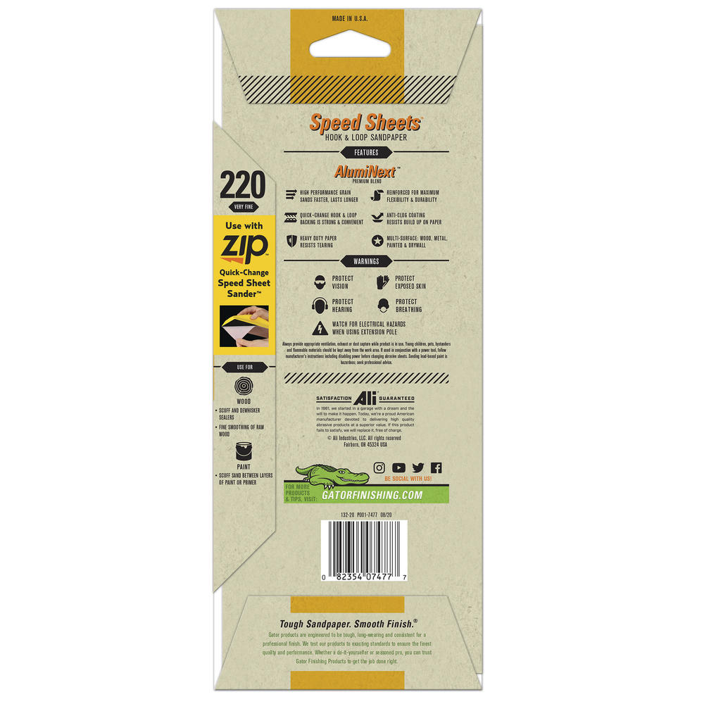 Very Fine, 220 Grit, Zip™ Quick Change System, Speed Sheets™ Finish, Sandpaper, 5-Pack 2 Very Fine, 220 Grit, Zip™ Quick Change System, Speed Sheets™ Finish, Sandpaper, 5-Pack