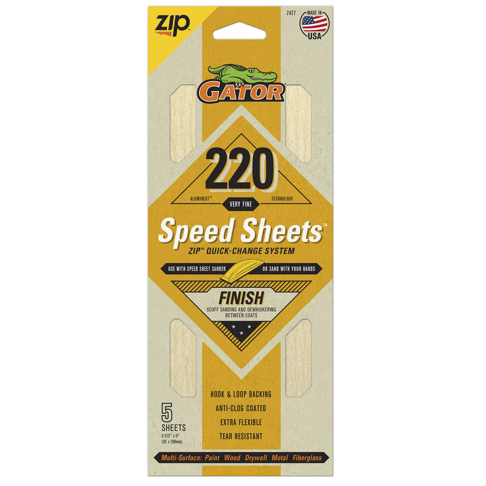 Very Fine, 220 Grit, Zip™ Quick Change System, Speed Sheets™ Finish, Sandpaper, 5-Pack 6 Very Fine, 220 Grit, Zip™ Quick Change System, Speed Sheets™ Finish, Sandpaper, 5-Pack