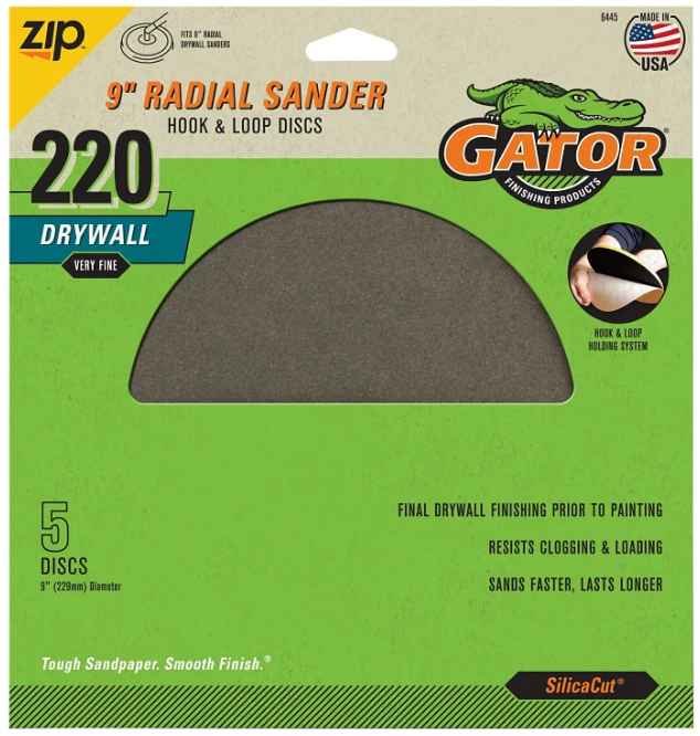 Very Fine, 9-Inch, 220 Grit, Radial Sander Hook And Loop SiliCab, 8 Hole Sanding Disc, 5-Pack 2 Very Fine, 9-Inch, 220 Grit, Radial Sander Hook And Loop SiliCab, 8 Hole Sanding Disc, 5-Pack