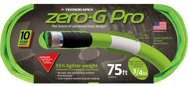 Zero-G Pro 3/4 Inch by 75 Feet Green Woven Garden Hose