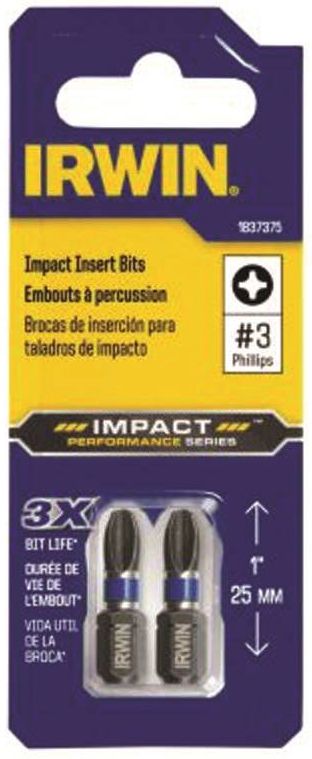 #3 S2 Steel Phillips Impact Screwdriver Insert Bit, 2-Pack 2 #3 S2 Steel Phillips Impact Screwdriver Insert Bit, 2-Pack