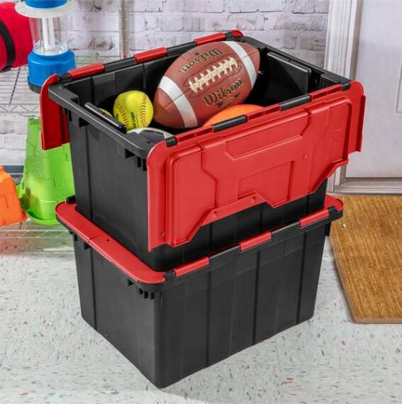 12-Gallon Hinged Lid Industrial Tote Black 10 12-Gallon Hinged Lid Industrial Tote Black