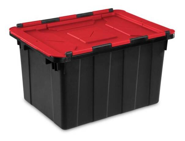 12-Gallon Hinged Lid Industrial Tote Black 11 12-Gallon Hinged Lid Industrial Tote Black