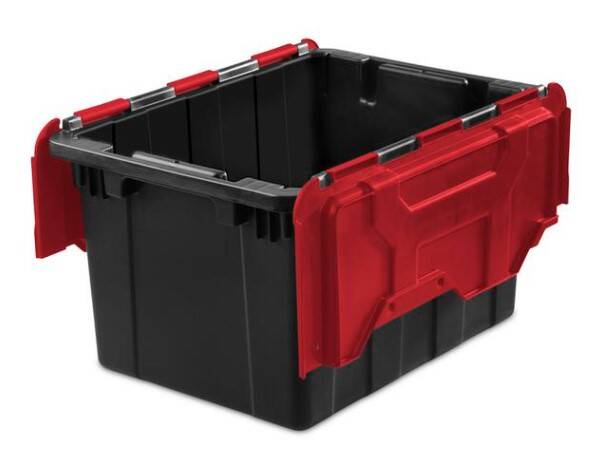 12-Gallon Hinged Lid Industrial Tote Black 2 12-Gallon Hinged Lid Industrial Tote Black