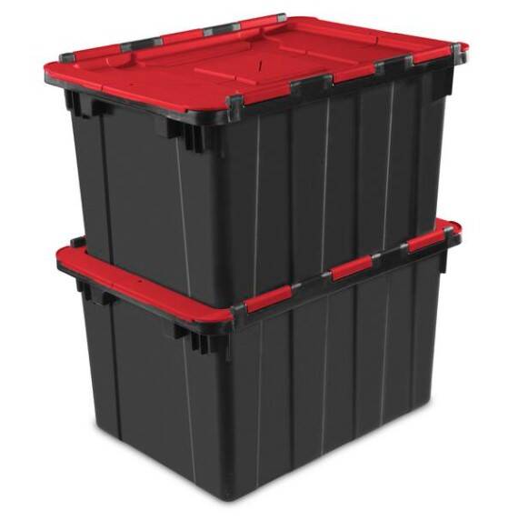 12-Gallon Hinged Lid Industrial Tote Black 3 12-Gallon Hinged Lid Industrial Tote Black