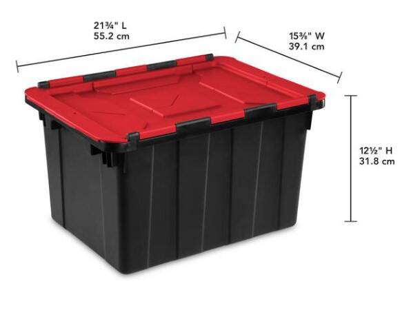 12-Gallon Hinged Lid Industrial Tote Black 4 12-Gallon Hinged Lid Industrial Tote Black