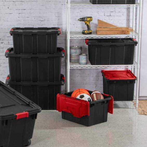 12-Gallon Hinged Lid Industrial Tote Black 5 12-Gallon Hinged Lid Industrial Tote Black