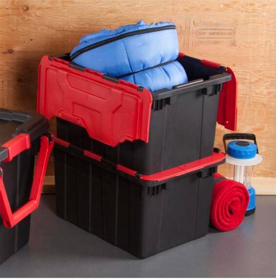 12-Gallon Hinged Lid Industrial Tote Black 9 12-Gallon Hinged Lid Industrial Tote Black