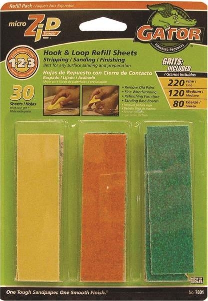 Gator Microzip Hook & Loop Assorted Grit Refill Sheets 30-Pack