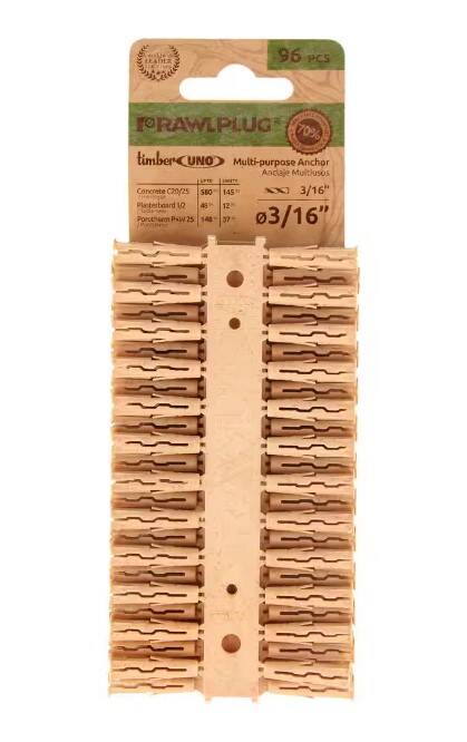 Uno Timber Multi-Purpose Drywall Anchor 3/16-Inch 96-Count 5 Uno Timber Multi-Purpose Drywall Anchor 3/16-Inch 96-Count