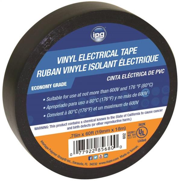 .75-Inch X 60-Foot Black Vinyl Electrical Tape