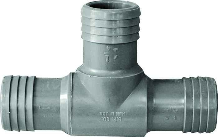 1-1/4-Inch Gray Polypropylene Hose Tee Without Clamps