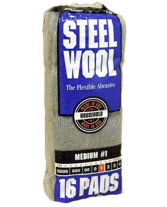 Medium Grade #1 Steel Wool Pad, 16-Pack