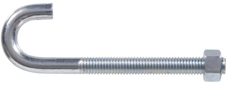 1/4-20 x 4-Inch Zinc Plated J-Bolts W/Hex Nut