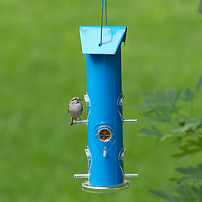 Blue Metal Tube Bird Feeder, 1-Ounce Seed Capacity