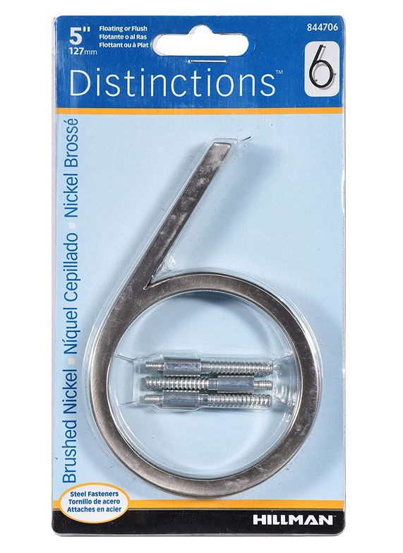 #6 5-Inch Brushed Nickel Floating Mount House Number