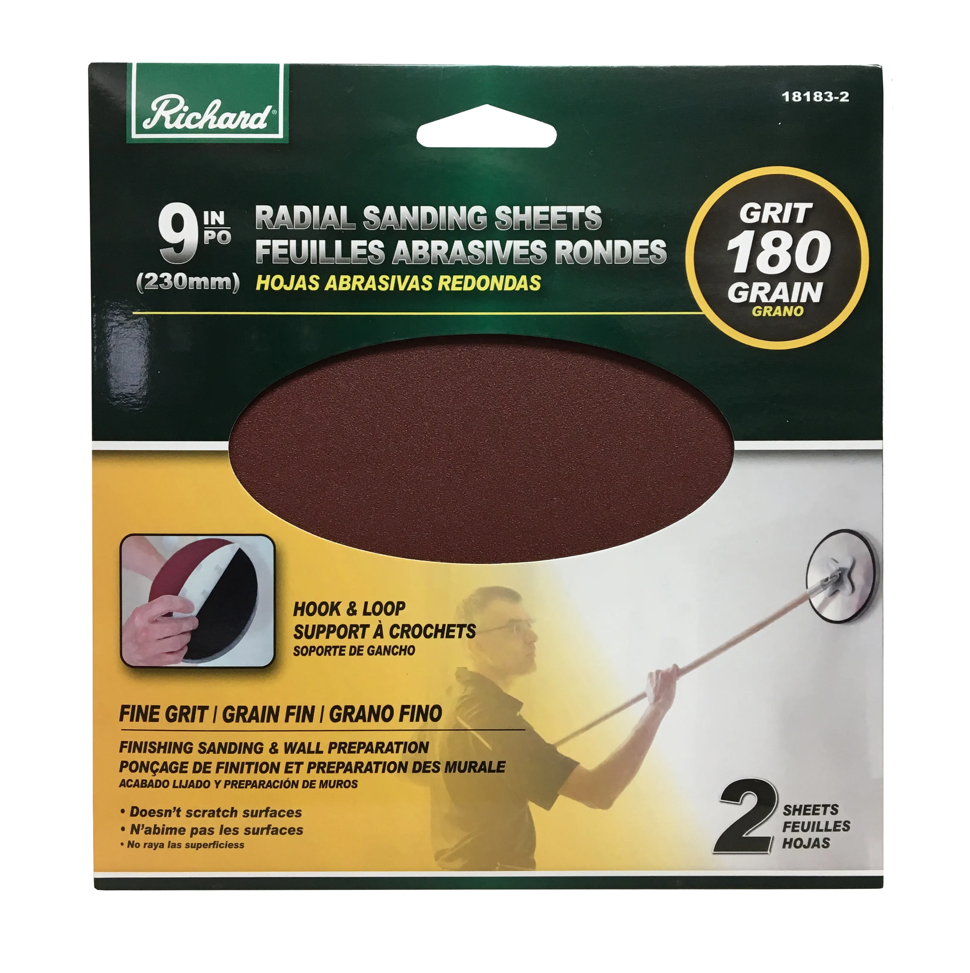 9-Inch 180-Grit Hook And Loop Radial Sanding Sheet 2-Pack