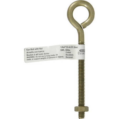 Gold Steel Eye Bolt With Hex Nut, 1/4 In Thread 2 Gold Steel Eye Bolt With Hex Nut, 1/4 In Thread