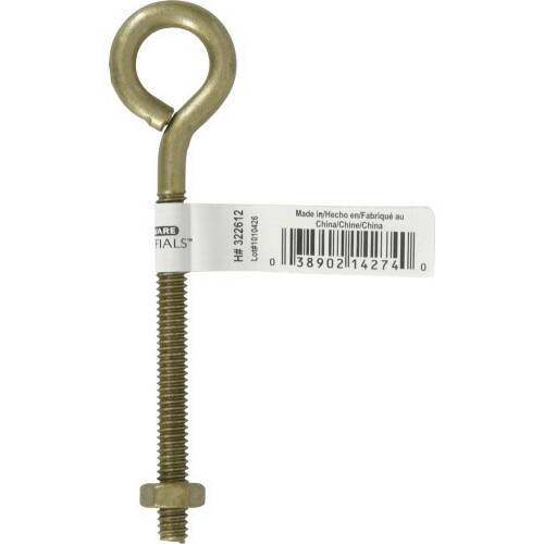 Gold Steel Eye Bolt With Hex Nut, 1/4 In Thread 3 Gold Steel Eye Bolt With Hex Nut, 1/4 In Thread