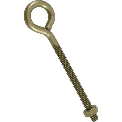 Gold Steel Eye Bolt With Hex Nut, 1/4 In Thread 4 Gold Steel Eye Bolt With Hex Nut, 1/4 In Thread